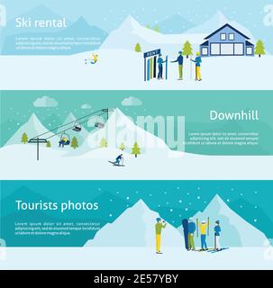 Ski resort horizontal banner set with mountains on background isolated ...