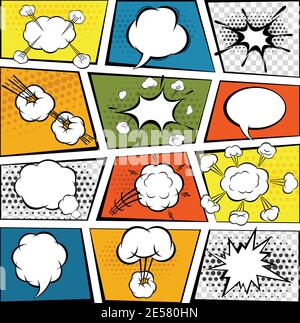 Comic book page with decorative speech bubbles set vector illustration Stock Vector