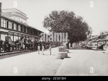 19th century vintage photograph: Chandni Chowk, now a busy shopping area in the old city of Delhi, India. Stock Photo