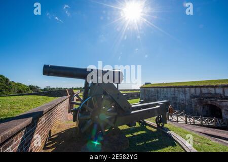 Model 1841 Navy 32-pounder cannon at Fort Macon State Park in Atlantic Beach, NC. Stock Photo