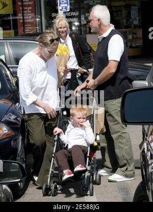 Malcolm McDowell, wife Kelley Kuhr and their son Beckett Taylor spend a Saturday afternoon in Malibu, Calif. 6/9/07.  [[rac]] Stock Photo