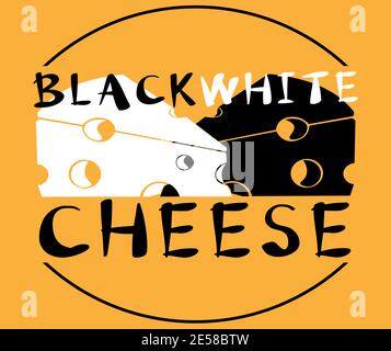 original logo of black and white cheese on white and yellow background 1 Stock Vector
