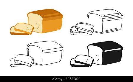 Bread sliced bakery icon set, line and black glyph style. Hand drawn sketch fresh wheat bread symbol. Shop flat food design. Icon for infographic, packaging label, vector for food app website, bistro Stock Vector