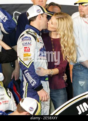 Jimmie Johnson and wife Chandra celebrate winning the 2007 NASCAR Nextel Cup championship after the running of the NASCAR Nextel Ford 400 at Homestead-Miami Speedway, in Homestead, FL. 11/18/07.   [[fam bam]] Stock Photo