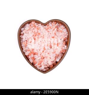 Himalayan pink salt in ceramic bowl, isolated Stock Photo