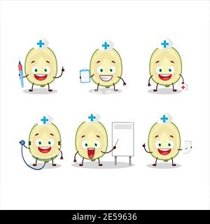 Doctor profession emoticon with slice of ambarella cartoon character. Vector illustration Stock Vector