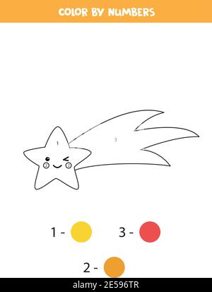Falling Star Color A cute kawaii falling yellow star with a smiley face clipart on a white ...