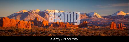 Arches National Park is a US National Park in eastern Utah. The park is located on the Colorado River 4 miles (6.4 km) north of Moab, Utah. Stock Photo