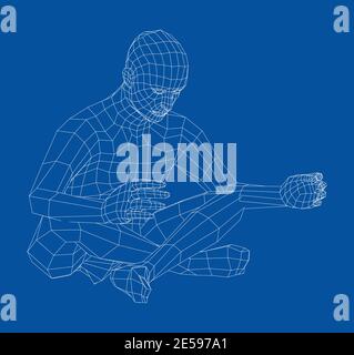 Wireframe man relaxing in lotus position. Vector Stock Vector