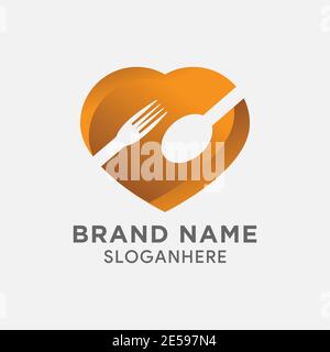 colorful heart logo Negative space Spoon and fork Logo design vector Stock Vector