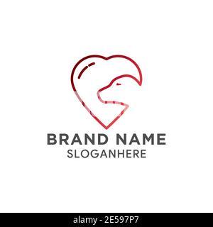 Negative space dog in the shape of love logo design Stock Vector