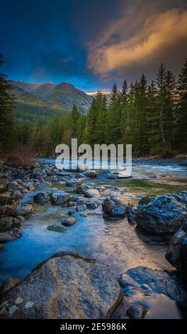 The Snoqualmie River is a 45-mile long river in King County and Snohomish County in the U.S. state of Washington. Stock Photo
