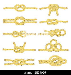Rope string and twine with knots node and noose realistic color decorative icon set isolated vector illustration Stock Vector