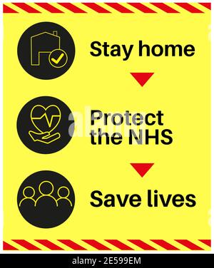 Stay Home, Protect the NHS and save lives information sign on a yellow background Stock Vector