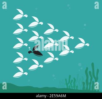 Vector image of a herd of turtles swimming in the sea. Easy editable layered vector illustration. Wild Animals. Stock Vector