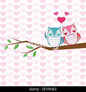 Cute owls couple on the tree Vector illustration Stock Vector Image ...