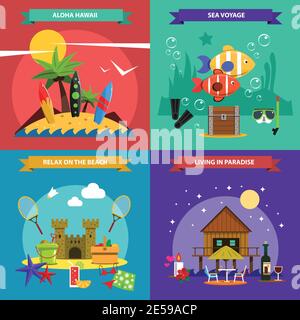 Beach design concept set with sea voyage flat icons isolated vector illustration Stock Vector