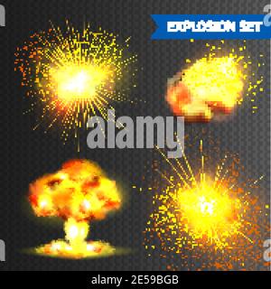 Realistic bomb or fireworks explosions set isolated on transparent background vector illustration Stock Vector
