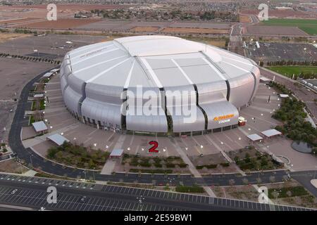 Glendale, United States. 26th Jan, 2021. An aerial view of State Farm  Stadium Tuesday, Jan. 26 2021, in Glendale, Ariz. State Farm Stadium,  opened in 2006, is the home of the Arizona