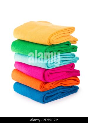 colored socks stacked on a white background Stock Photo