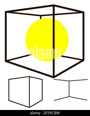 Cube silhouette front and back edges and circle inside in separate layers. Make your own design and put pictures inside the cube layers parts. EPS10 v Stock Vector