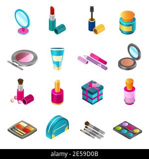 Cosmetics and make-up products icons set with isometric beauty and skin care bottles isolated vector illustration Stock Vector
