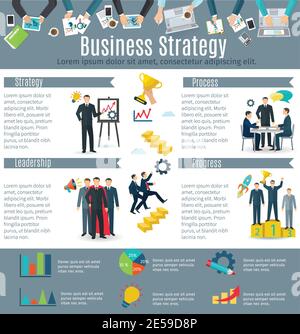 Business strategy infographic set with process and progress symbols flat vector illustration Stock Vector