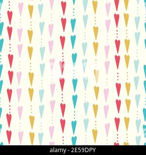 Heart pattern design, cute vector seamless repeat of hand drawn colourful hearts ideal for Valentines day. Stock Vector