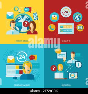 Contact us design concept set with support service flat icons isolated vector illustration Stock Vector