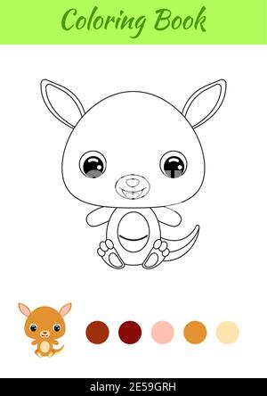 Coloring book little baby kangaroo sitting. Coloring page for kids. Educational activity for preschool years kids and toddlers with cute animal. Stock Vector