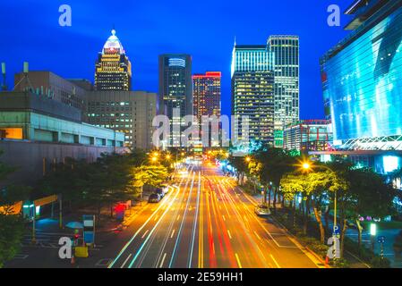 skyline of xinyi district of taipei city in taiwan at night Stock Photo