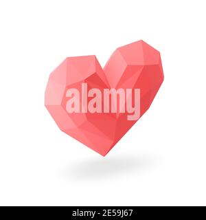 The red low-poly heart icon. 3D rendering Stock Photo