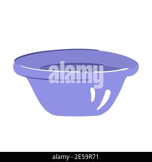 Plastic basin for water - isolated vector illustration. Lilac tub in hand drawn style, for laundry, cleaning, washing dishes or bathe - single clipart Stock Vector