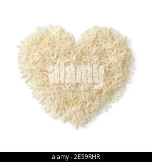 Heart shaped heap of raw Basmati rice isolated on white background Stock Photo