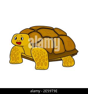 Yellow cute spiked African tortoise. Animal is smiling and isolated on white background Stock Vector