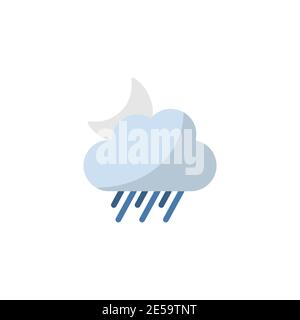 Rain, cloud and moon. Flat color icon. Isolated weather vector illustration Stock Vector
