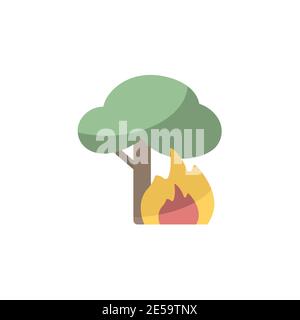 Fire and tree. Flat color icon. Isolated weather vector illustration Stock Vector