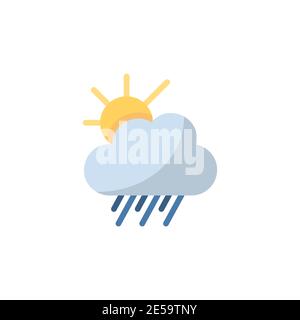 Rain, cloud and sun. Flat color icon. Isolated weather vector illustration Stock Vector