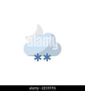 Snow, cloud and moon. Flat color icon. Isolated weather vector illustration Stock Vector