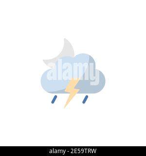 Storm, cloud and moon. Flat color icon. Isolated weather vector illustration Stock Vector