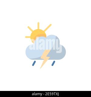 Storm, cloud and sun. Flat color icon. Isolated weather vector illustration Stock Vector
