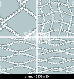 Four different versions of seamless pattern vectors made with nautical strings. Stock Vector