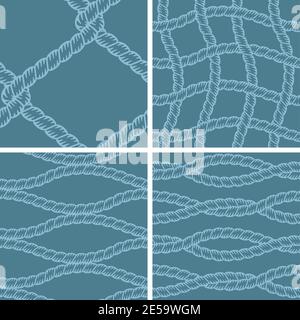 Four different versions of seamless pattern vectors made with nautical strings. Stock Vector