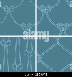Four different versions of seamless pattern vectors made with nautical strings. Stock Vector