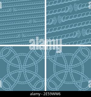 Four different versions of seamless pattern vectors made with nautical strings. Stock Vector
