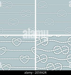Four different versions of seamless pattern vectors made with nautical strings. Stock Vector