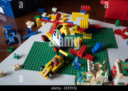 Bangkok, Thailand - January 27, 2021 : Lego plastic bricks on the floor. Stock Photo