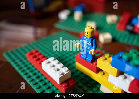 Bangkok, Thailand - January 27, 2021 : Lego plastic bricks on the floor. Stock Photo