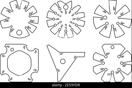 Set of bevel and angle gauge icons. Hand tools. Thin line vector Stock Vector