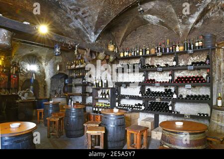 the Vieille Cave, two hundred years old wine store , France, Corsica, Corte Stock Photo